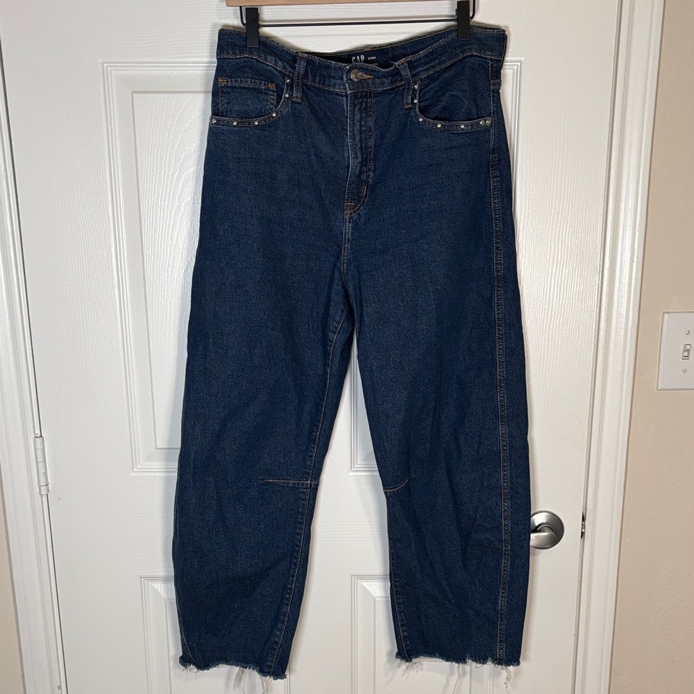 GAP Barrel Jeans 10/30R High Rise Stud Detail Raw Hem Cropped
